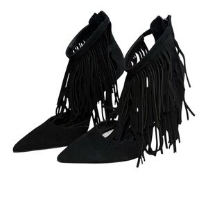 Alice + Olivia Jase Suede Fringe Heels